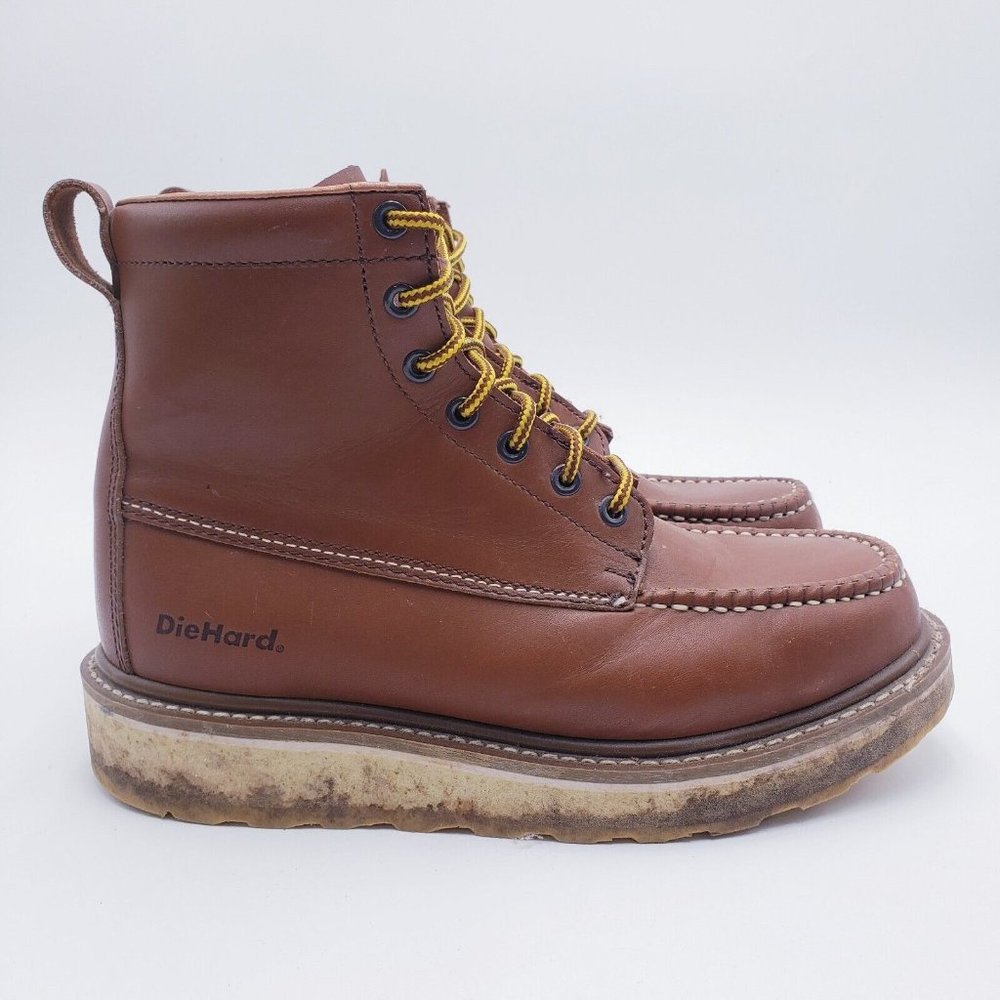 Vintage Sears Die Hard 6" Soft Toe Work Boot Brown Leather Moc Toe Mens Size 9D